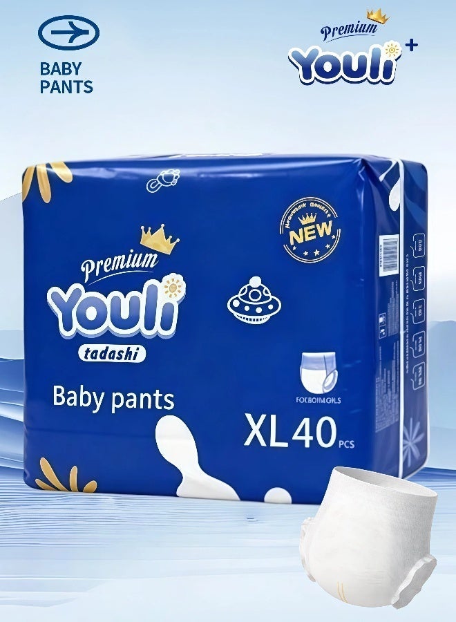 YOULI Baby Pants Diapers【Super Pack】 XL Size 4 (9-14 kg) Effectively prevents diaper rash  40 Diapers - Image 1